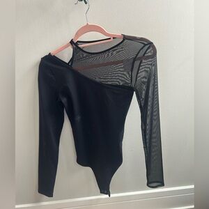 Abercrombie Black One-Shoulder Mesh Bodysuit